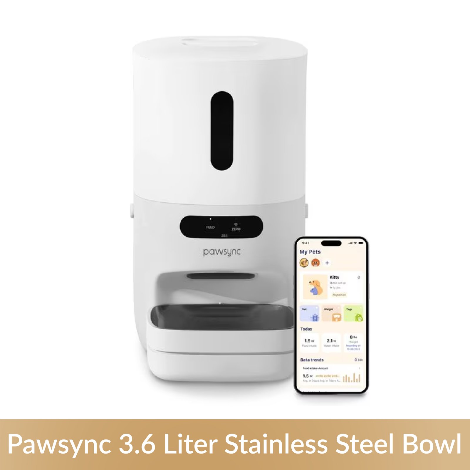 Pawsync 3.6 Liter Stainless Steel Pet Water Bowl