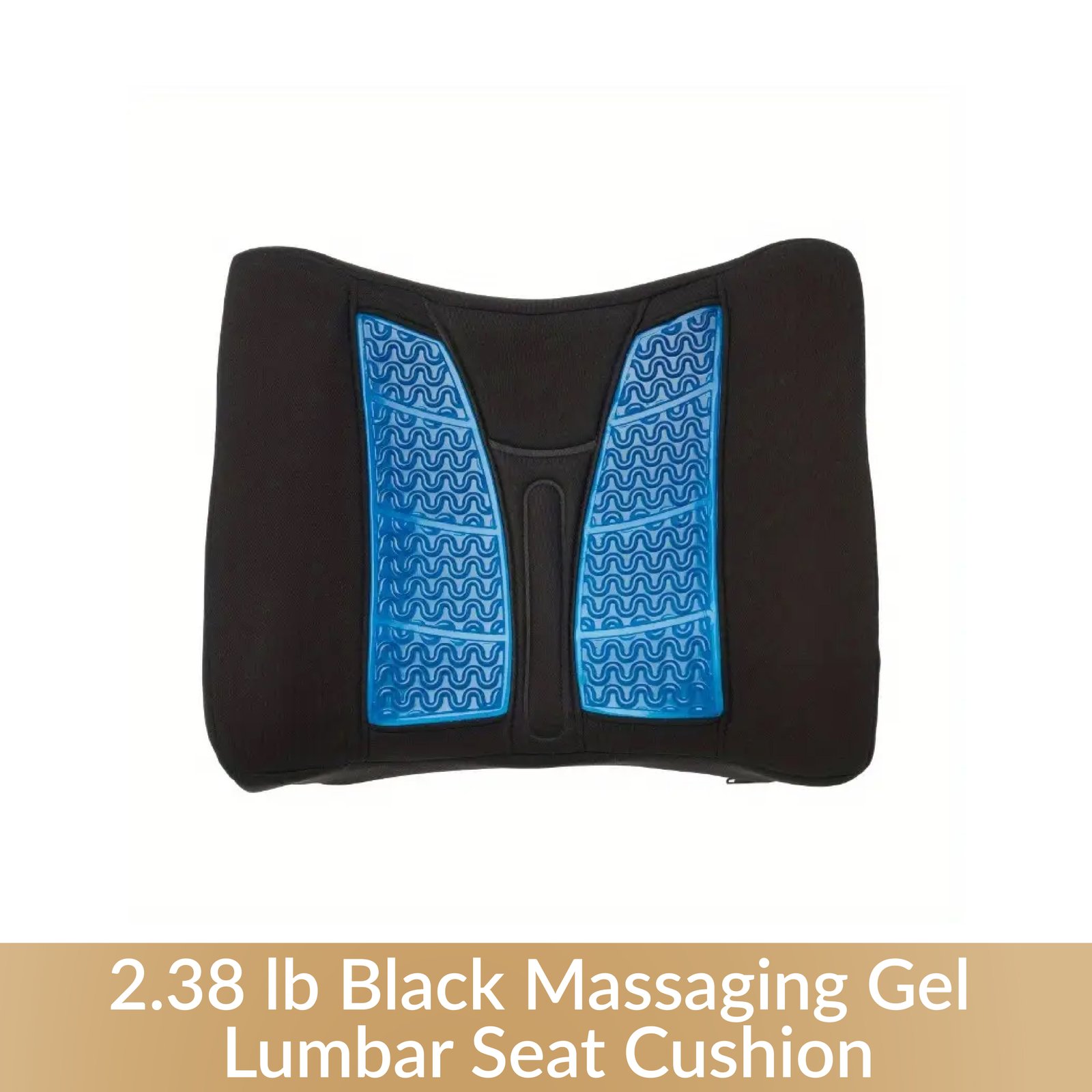 2.38 lb Black Massaging Gel Lumbar Seat Cushion