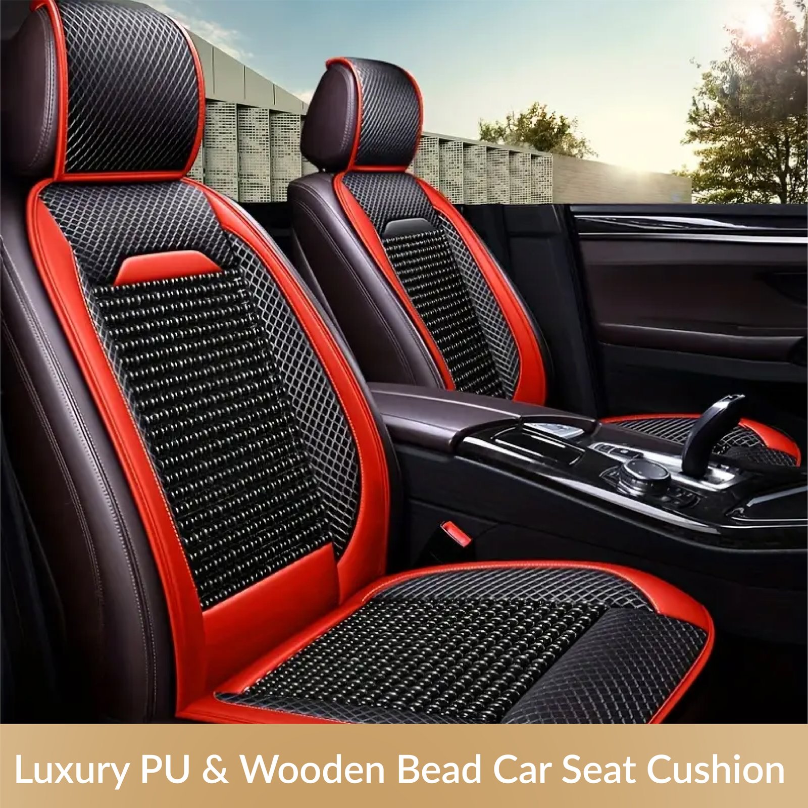 Luxury PU & Wooden Bead Car Seat Cushion