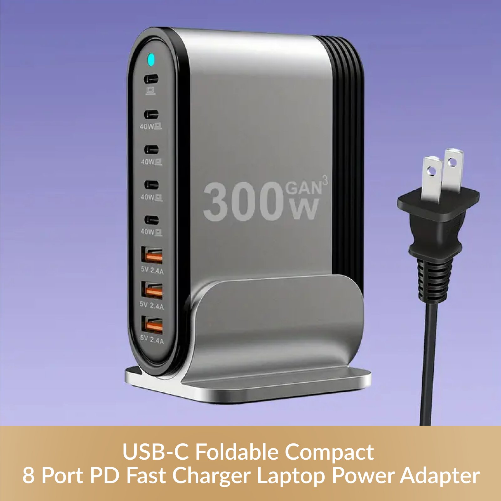 USB-C Foldable Compact 8 Port PD Fast Charger Laptop Power Adapter