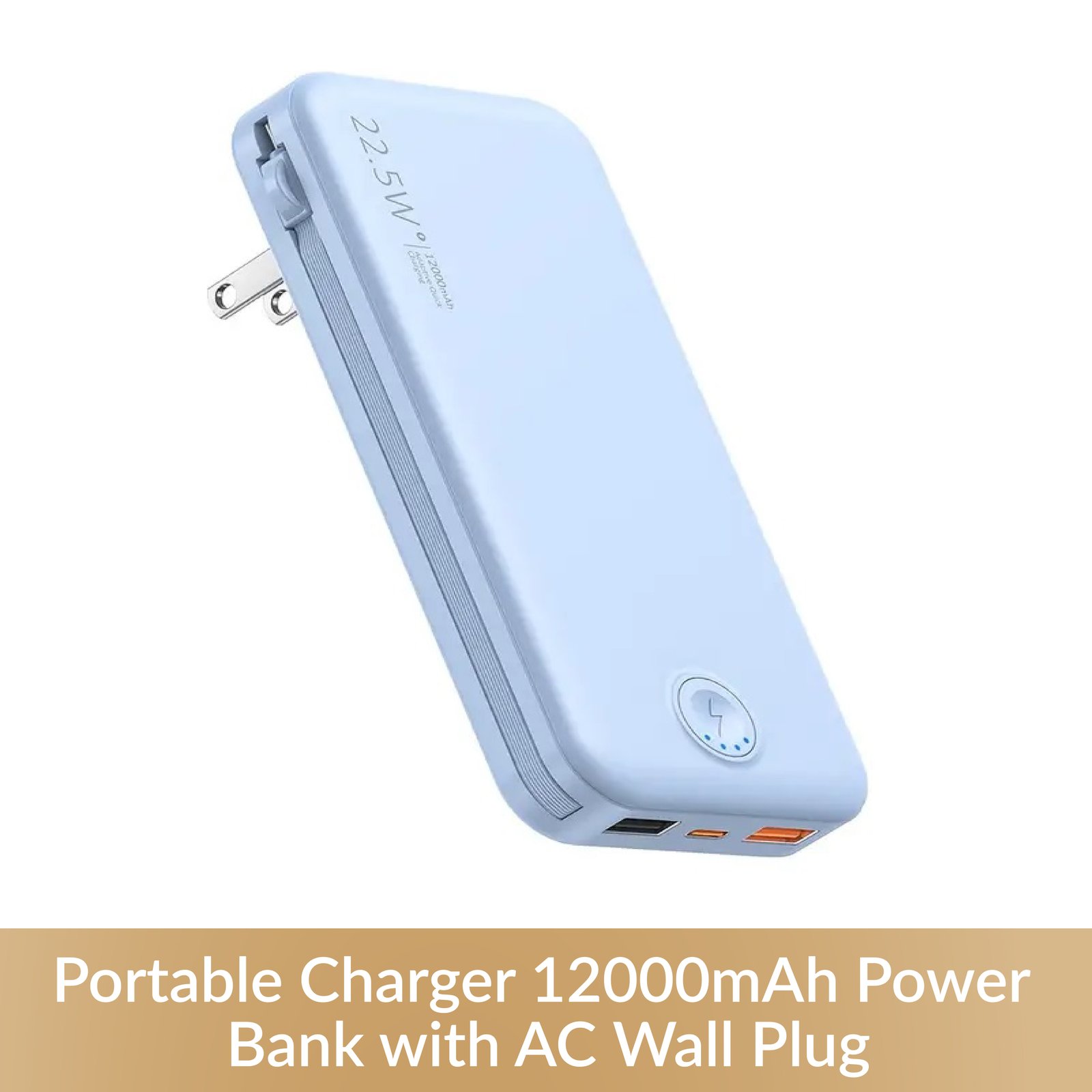 Portable Charger 12000mAh Power Bank with AC Wall Plug