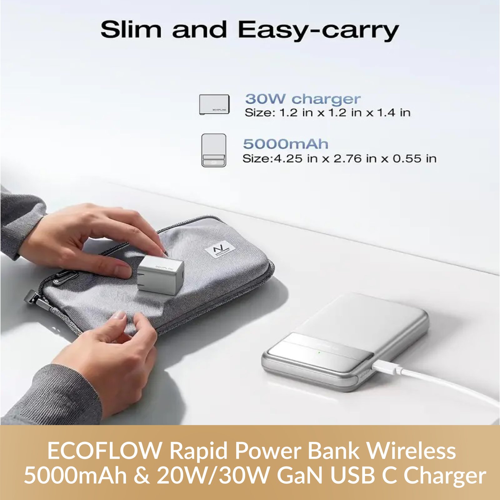 ECOFLOW Rapid Power Bank Wireless 5000mAh & 20W/30W GaN USB C Charger