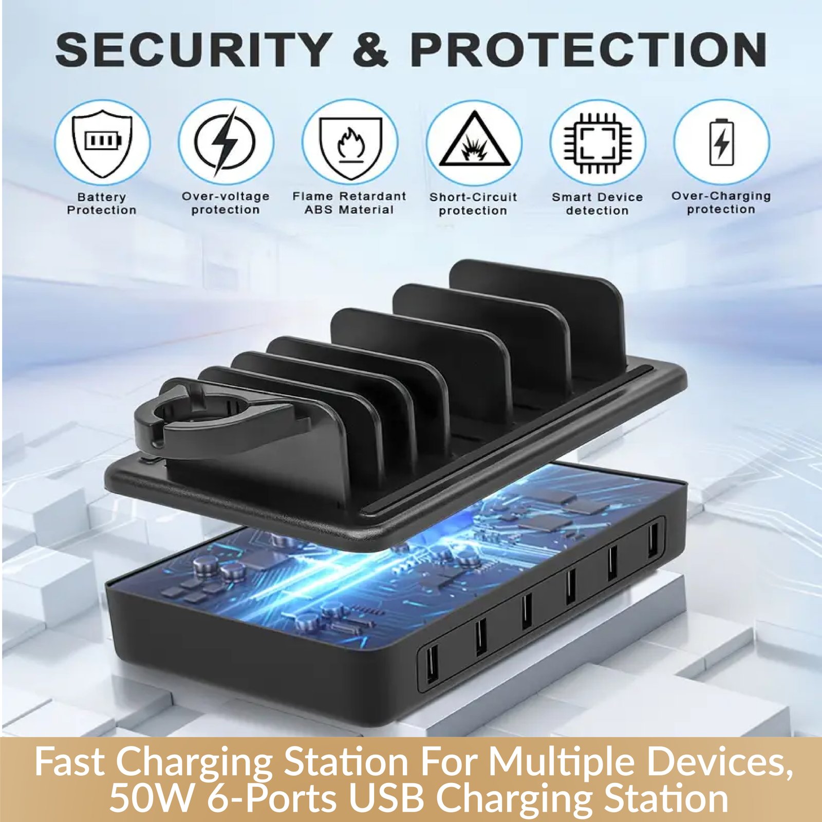 Fast Charging Station – 50W 6-Port USB Charging Hub