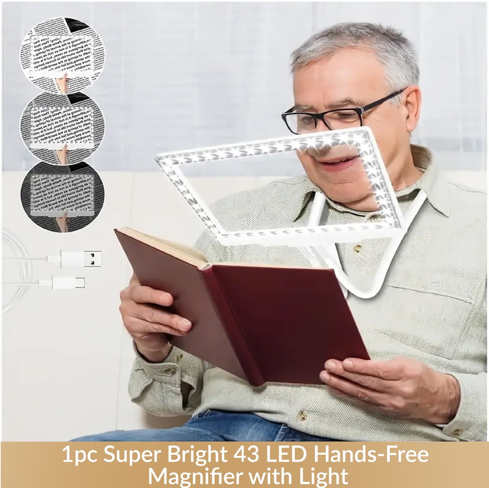  1pc Super Bright 43 LED Hands-Free Magnifier with Light