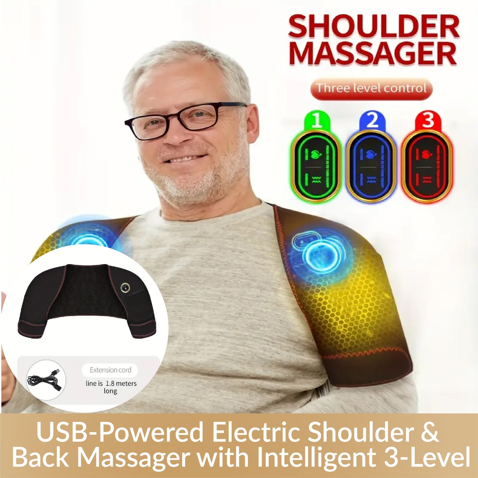 USB-Powered Electric Shoulder & Back Massager with Intelligent 3-Level